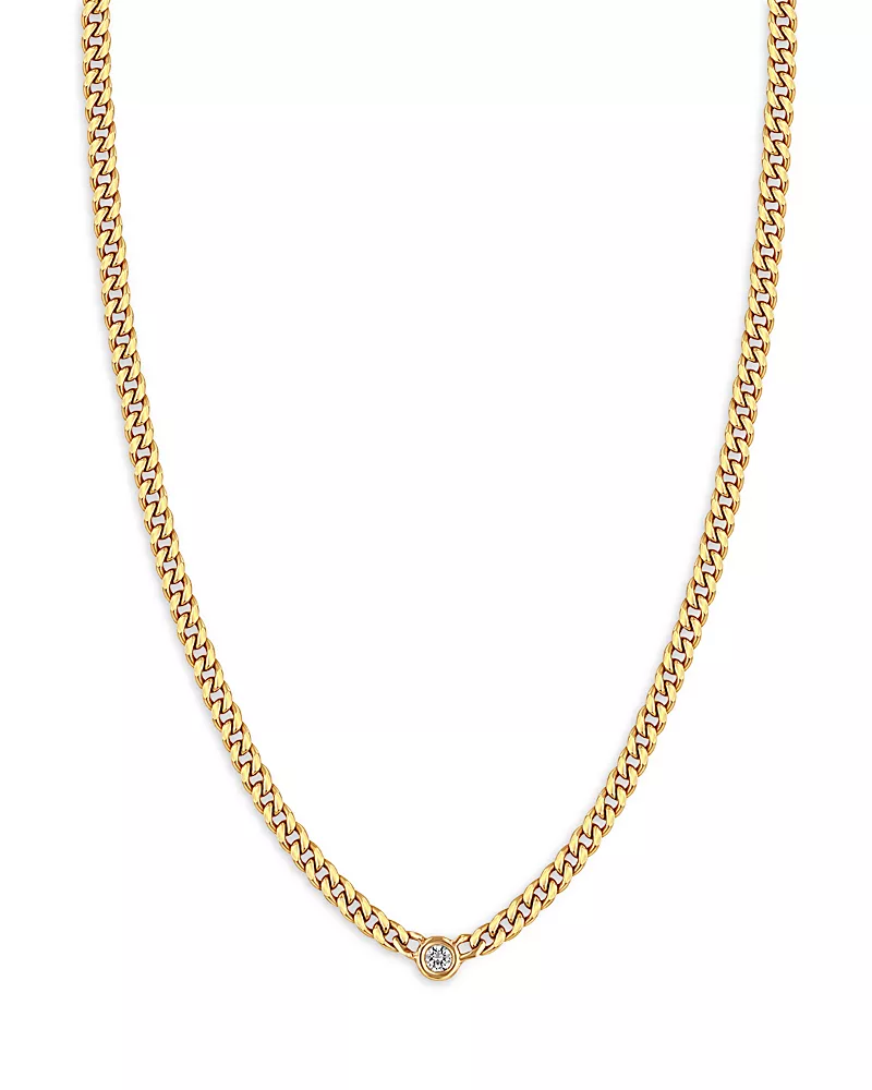 Zoe Chicco 14k Yellow Gold Floating Diamond Small Curb Chain Necklace, 16