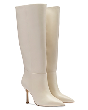 Shop Larroude Women's Kate Pointed Toe Tall High Heel Boots In Ivory