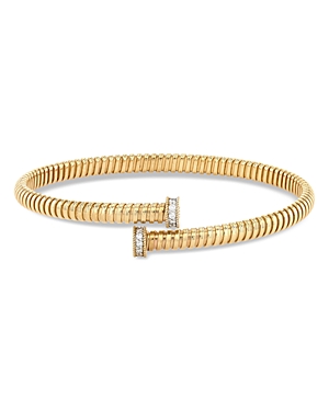 18K Yellow Gold Via Mercanti Diamond Tubogas Bypass Bangle Bracelet