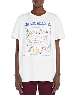 Max Mara Embroidered Cotton Short Sleeve T-shirt In Ivory