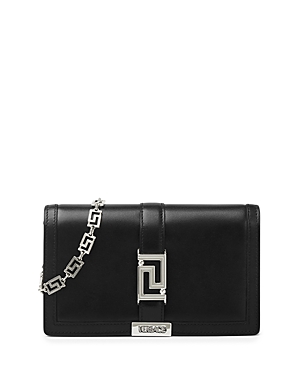 Versace Greca Goddess Leather Chain Wallet In Black Palladium