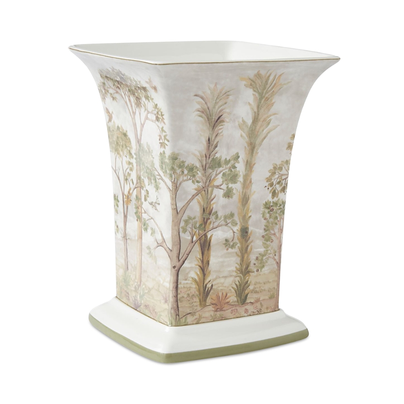Spode Tall Trees Square Vase In Green/brown