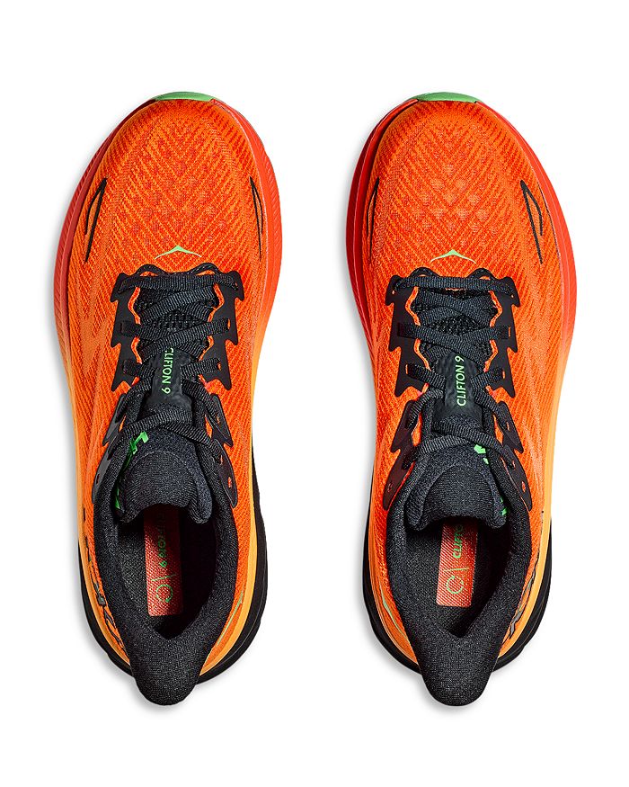 Shop Hoka Men's Clifton 9 Running Sneakers In Flame/vibrant Orange