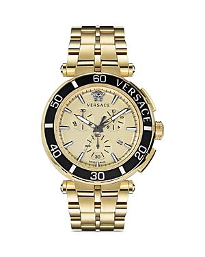 Shop Versace Greca Chrono Watch, 45mm In Gold