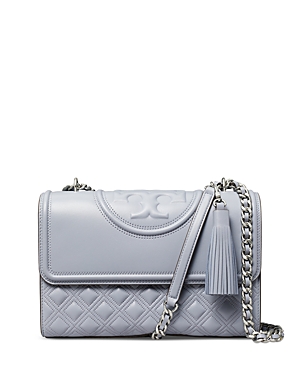 Shop Tory Burch Fleming Medium Quilted Leather Convertible Shoulder Bag In Cloud Blue