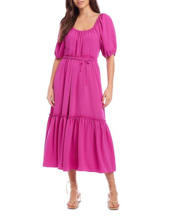 Shop Karen Kane Puff Sleeve Midi Dress In Berry
