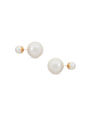 Shashi - Swarovski Pearl Double Ball Front to Back Earrings in 14K Gold Plated