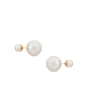 Shop Shashi Swarovski Pearl Double Ball Front To Back Earrings In 14k Gold Plated In White