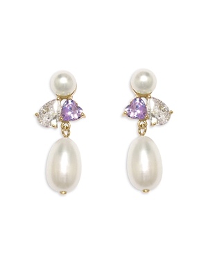 Completedworks Cubic Zirconia & Cultured Freshwater Pearl Drop Earrings In 14k Gold Plated Sterling Silver In White