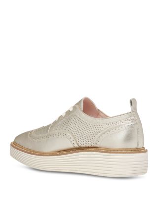 Women&#39;s Lace Up Platform Brogue Wingtip Oxford Flats