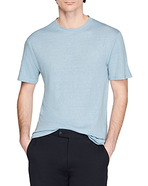 Sandro Clash Linen Tee In Light Blue