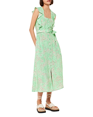 Shop Whistles Sophie Daisy Meadow Midi Dress In Green/multi
