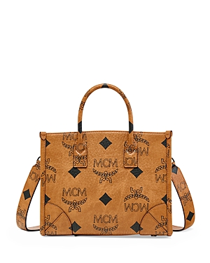 Shop Mcm Munchen Maxi Mn V1 Small Tote Bag In Cognac/black