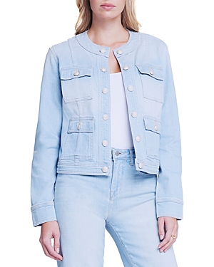 L Agence Yari Faded Collarless Denim Jacket In Windsor