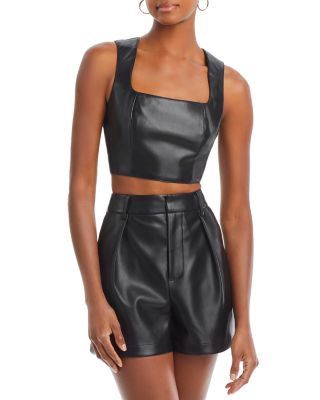 Avec Les Filles - Square Neck Faux Leather Crop Top