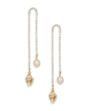 Cultured Freshwater Pearl, Shell, & Crystal Vacation Chain Drop Earrings