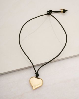 Heart Faux Leather Cord Pendant Necklace in 18K Gold Plated, 20&amp;quot;