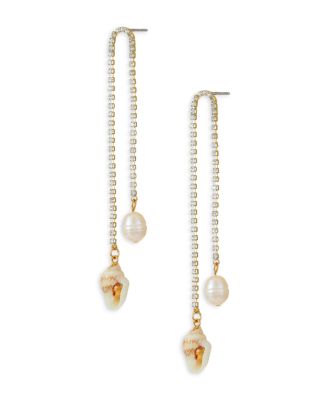 Cultured Freshwater Pearl, Shell, & Crystal Vacation Chain Drop Earrings