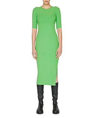 Frame Mixed Rib Midi Sweater Dress In Bright Peridot