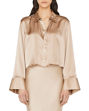 FRAME SILK CROPPED WIDE SLEEVE BLOUSE