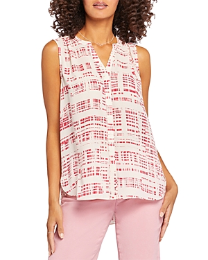 Nydj Print Pleat Back Sleeveless Split Neck Blouse In Pandora