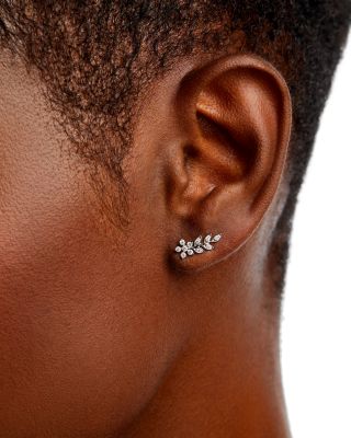 Diamond Leaf & Flower Ear Climbers in 14K White Gold, 0.25 tcw 