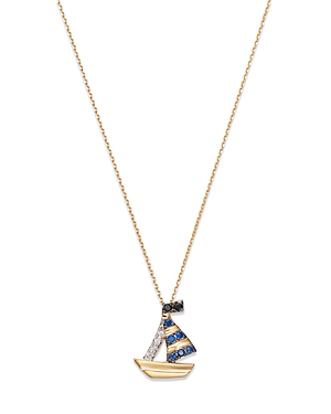 Bloomingdale's Blue Sapphire & Diamond Sailboat Pendant Necklace In 14k Yellow Gold, 17 In Blue/gold