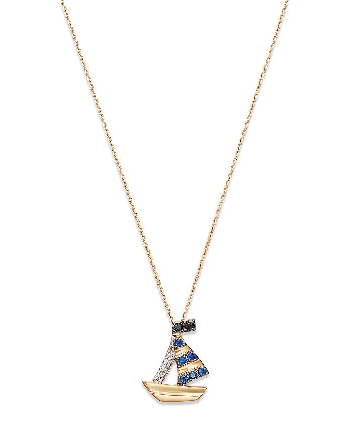 Bloomingdale's Fine Collection - Blue Sapphire & Diamond Sailboat Pendant Necklace in 14K Yellow Gold, 17"