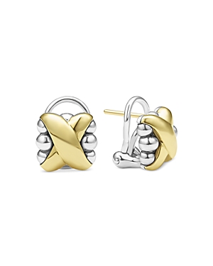 Shop Lagos 18k Yellow Gold & Sterling Silver Embrace X Dome Caviar Bead Omega Earrings In Gold/silver