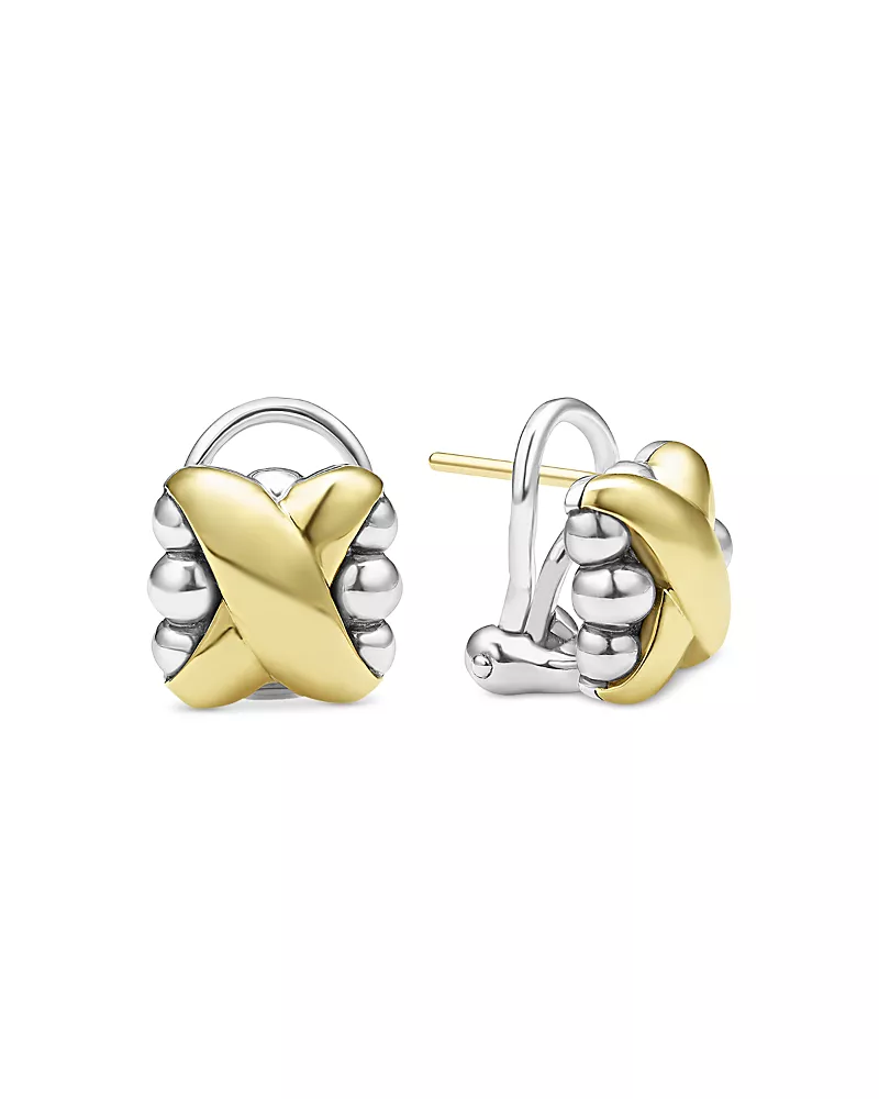 Lagos 18K Yellow Gold & Sterling Silver Embrace X Dome Caviar Bead Omega Earrings
