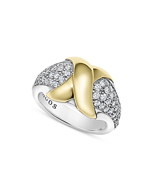 Shop Lagos 18k Yellow Gold & Sterling Silver Embrace Diamond Pave X Ring In Silver/gold