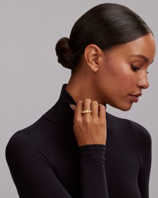 18K Yellow Gold Embrace Diamond X Caviar Bead Statement Ring