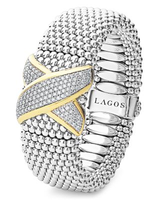 18K Yellow Gold & Sterling Silver Embrace Diamond Pav&eacute; Wide Link Bracelet