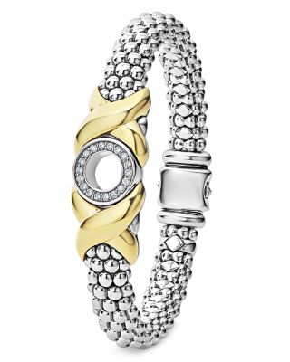 18K Yellow Gold & Sterling Silver Embrace Diamond XO Caviar Bead Link Bracelet