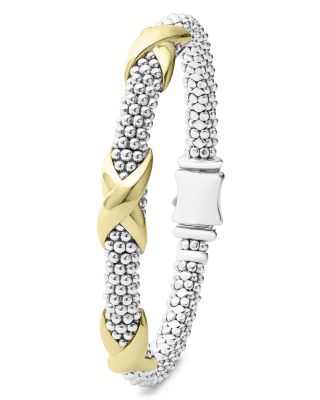 18K Yellow Gold & Sterling Silver Embrace Triple X Caviar Bead Link Bracelet