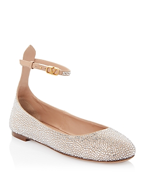 Valentino Crystal-embellished Leather Ballerina Shoes In Crystal