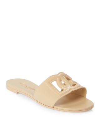 【DOLCE&GABBANA】10mm Rubber flat sandals Dolce & Gabbana 10mm Rubber Flat Slide Sandals In Beige