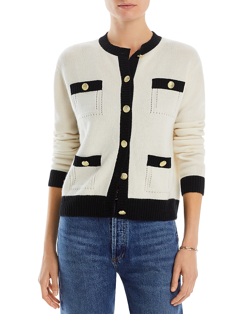 C By Bloomingdale's Cashmere Contrast Trim Cashmere Cardigan - Exclusive In Ivory/black