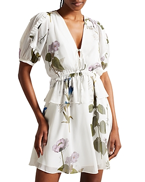 TED BAKER JALIYAA TIE FRONT FLORAL MINI DRESS