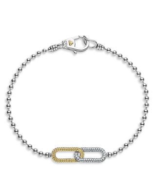 LAGOS - LAGOS 18K Yellow Gold & Sterling Silver Caviar Lux-Clip Diamond Bead Link Bracelet - Exclusive