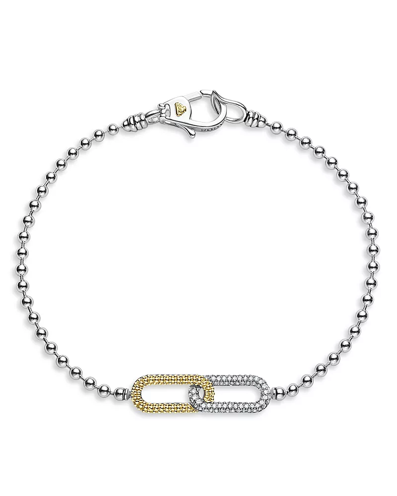 Lagos 18K Yellow Gold & Sterling Silver Caviar Lux-Clip Diamond Bead Link Bracelet - Exclusive