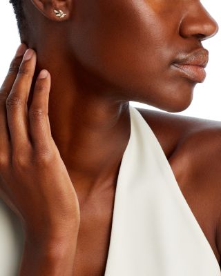 Diamond Leaf Stud Earrings in 14K Yellow Gold, 0.10 tcw