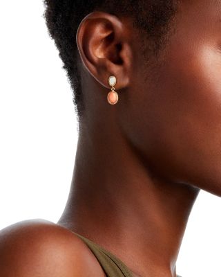 Opal & Coral Double Drop Earrings in 14K Yellow Gold