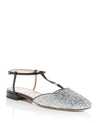 Gucci - Women's Double G Glitter T Strap Ballet Flats