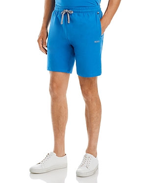 Hugo Boss Stretch-cotton Shorts With Embroidered Logo In Medium Blue