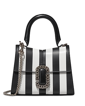Shop Marc Jacobs The Striped St. Marc Mini Top Handle Bag In Black/white