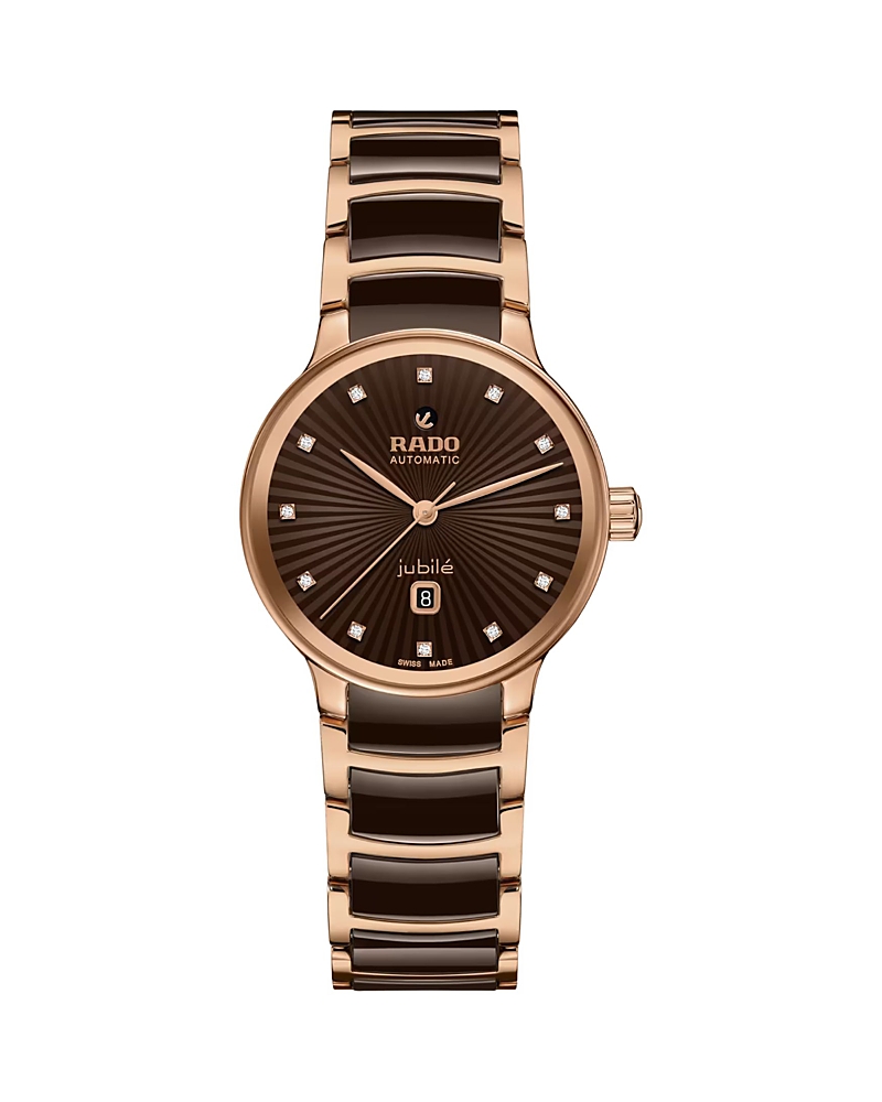 Rado Women's Swiss Automatic Centrix Diamond (1/20 Ct. T.w.) Brown High-tech Ceramic & Rose Gold Pvd Stai In Brown