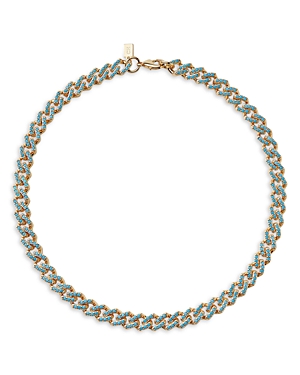 Crystal Haze Jewelry Jewelry Pave Mexican Chain Link Collar Necklace In 18k Gold Plated, 16 In Blue/gold