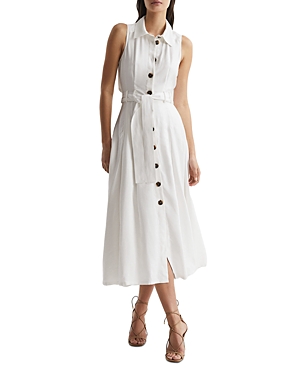 Shop Reiss Milena Button Front Midi Dress In Ivory
