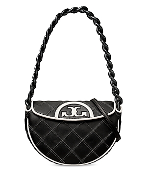 Tory Burch Mini Fleming Soft Crescent Bag In Black